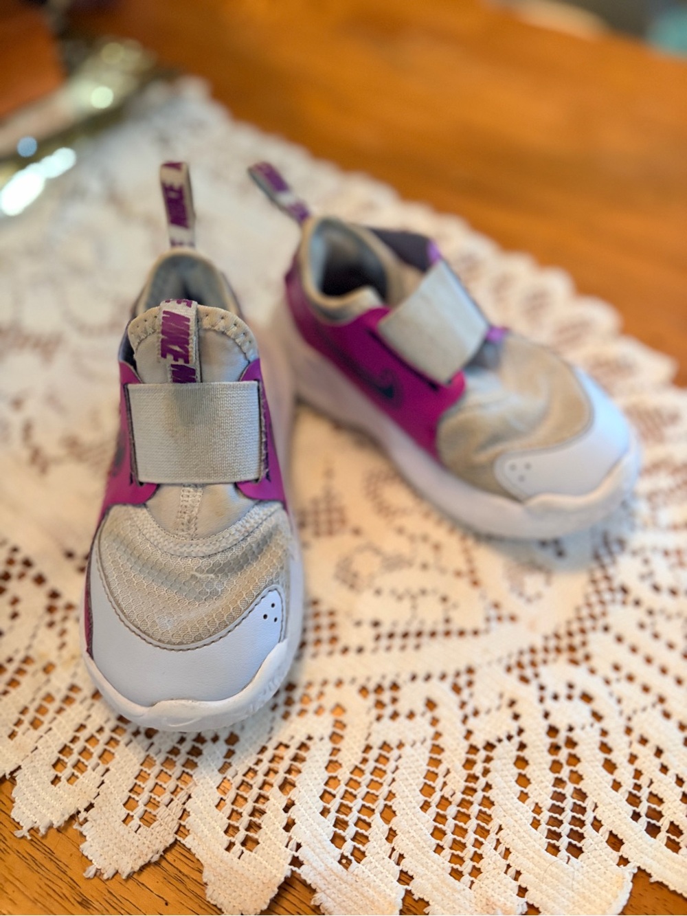 Nike Kids Slip-On Sneakers in Purple, White, and Gray